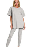 Zenana Cotton Round Neck Top & Legging Set - Trendsi - Flyclothing LLC