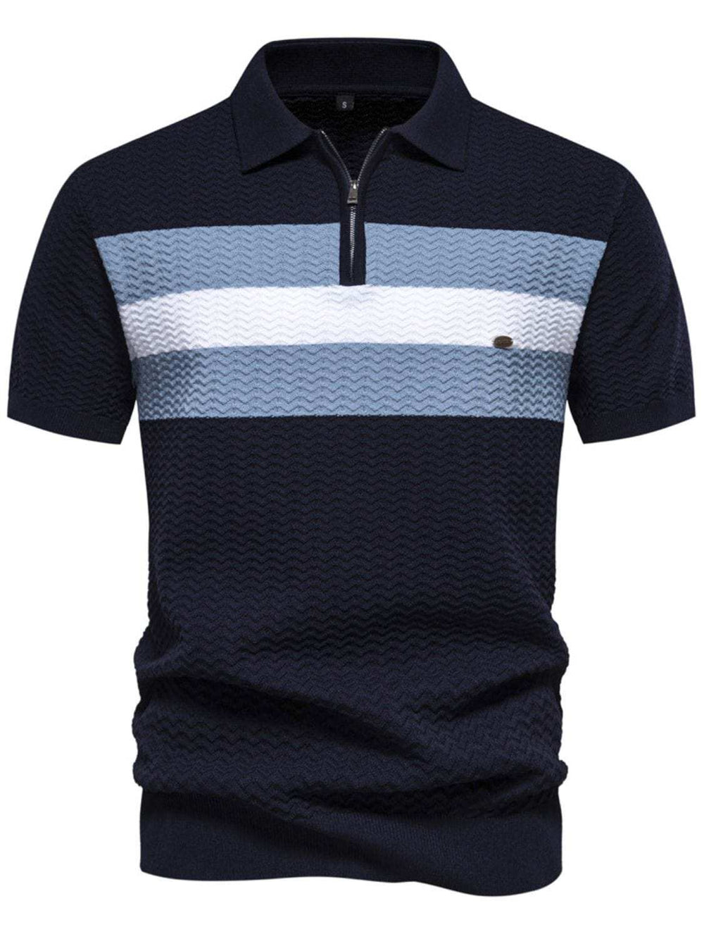 Men's Collared Neck Striped Texture Knit Polo - Trendsi - Flyclothing LLC