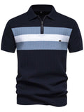 Men's Collared Neck Striped Texture Knit Polo - Trendsi - Flyclothing LLC
