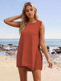 Slit Round Neck Top and Shorts Set - Trendsi - Flyclothing LLC