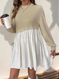Perfee Contrast Round Neck Long Sleeve Mini Dress - Trendsi - Flyclothing LLC