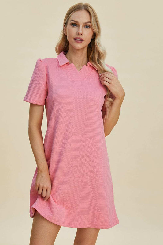 Double Take Full Size Texture Short Sleeve Dress - Trendsi - Flyclothing LLC