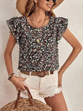 Ditsy Floral Round Neck Cap Sleeve Top - Trendsi - Flyclothing LLC