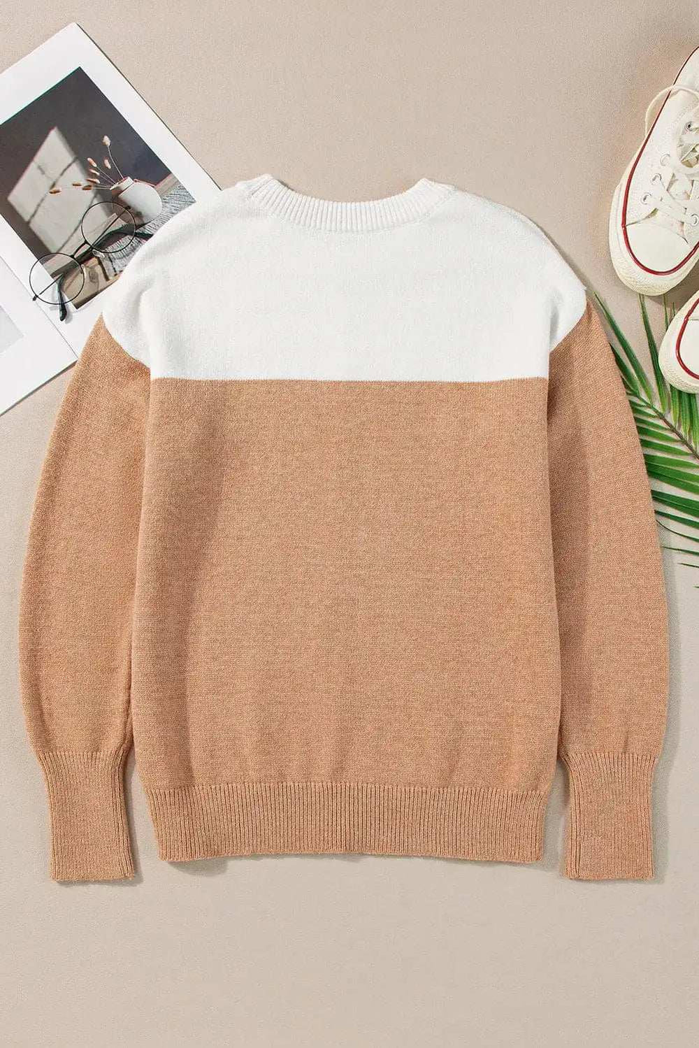 Color Block Round Neck Long Sleeve Sweater - Trendsi - Flyclothing LLC