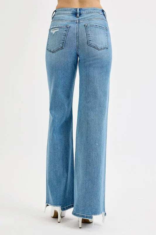 RISEN Full Size Distressed Wide Leg Jeans Plus Size - Trendsi - Flyclothing LLC