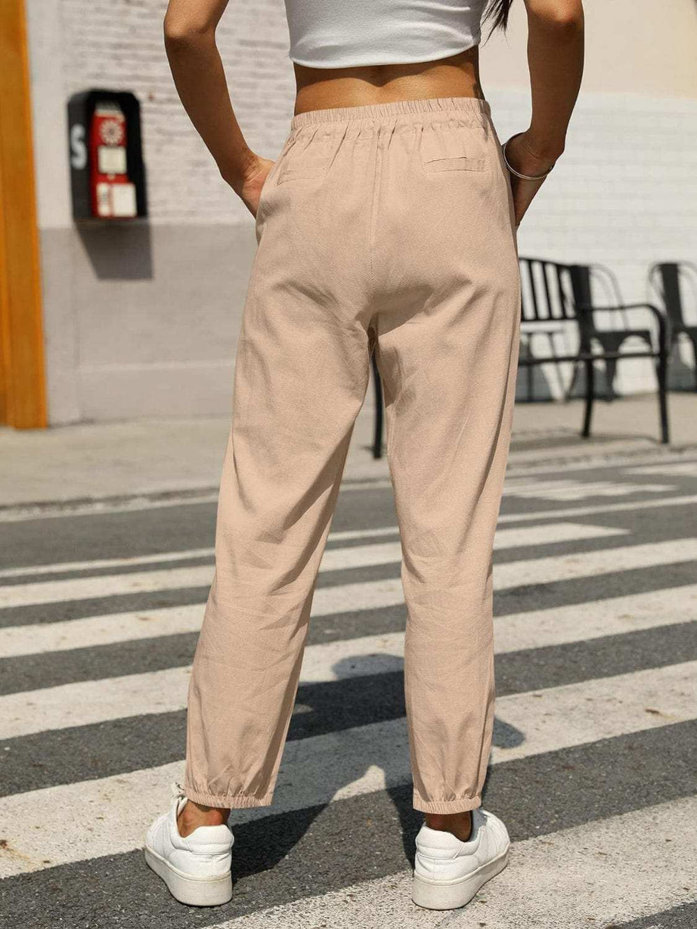 Elastic Waist Tapered Pants - Trendsi - Flyclothing LLC