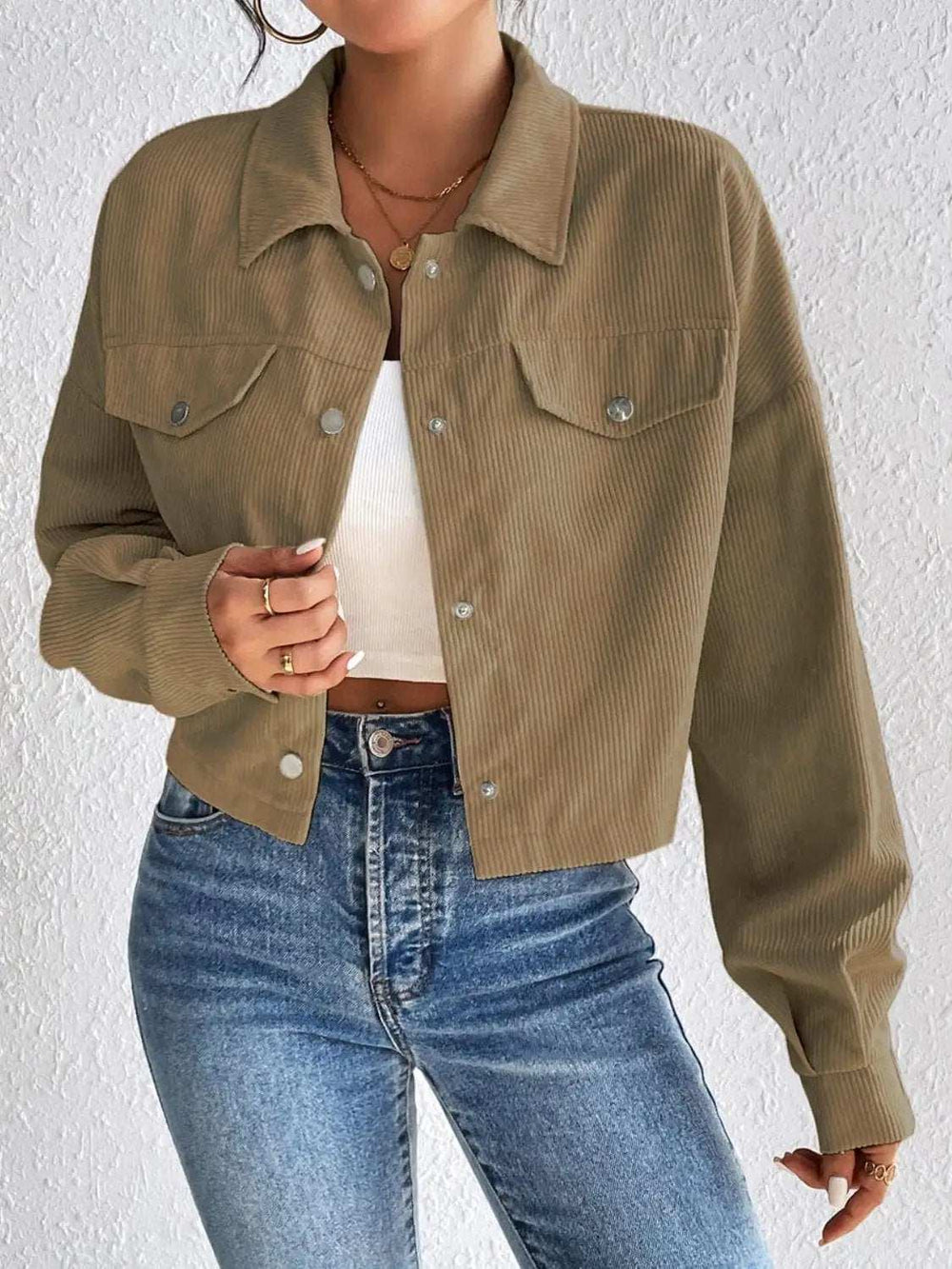 Snap Down Long Sleeve Jacket - Trendsi - Flyclothing LLC