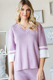 First Love Contrast V Neck Ribbed Knit Top - Trendsi - Flyclothing LLC