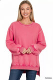 Zenana Acid Washed Batwing Sleeve Fleece Sweatshirt - Trendsi - Flyclothing LLC