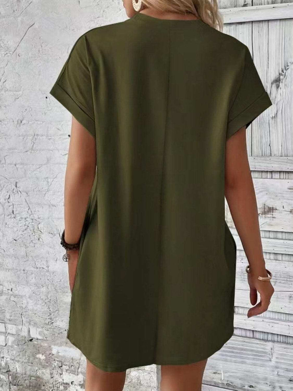 Pocketed Round Neck Short Sleeve Dress - Trendsi - Flyclothing LLC