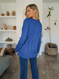 Slit Round Neck Long Sleeve T-Shirt - Trendsi - Flyclothing LLC
