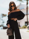 Off Shoulder Long Sleeve Top and Pants Set - Trendsi - Flyclothing LLC