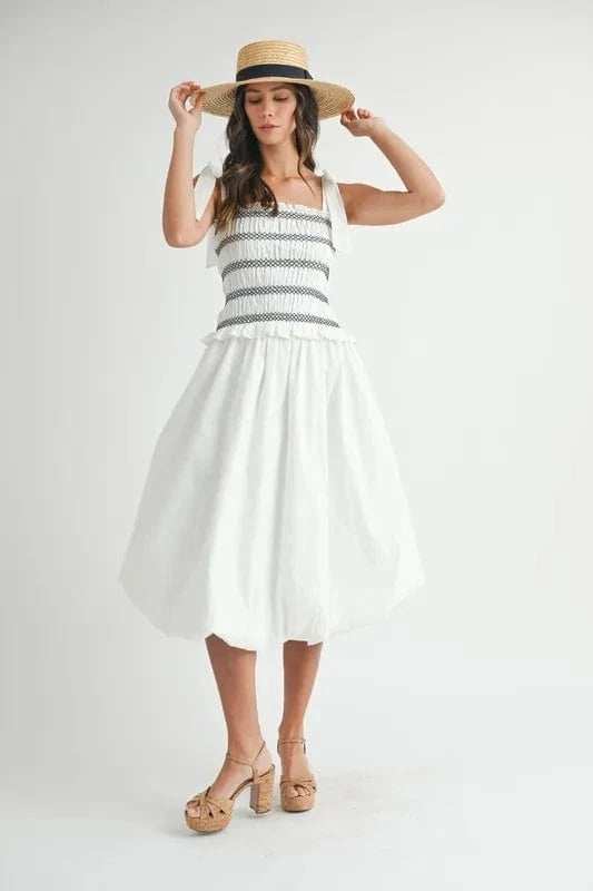 MABLE Smocked Bodice Bubble Midi Dress - Trendsi - Flyclothing LLC