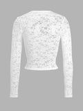 Devine Scoop Neck Long Sleeve Lace Top - Trendsi - Flyclothing LLC