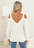 Cable-Knit Heart V-Neck Sweater - Trendsi - Flyclothing LLC