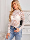 Mock Neck Long Sleeve Lace Sheer Top - Trendsi - Flyclothing LLC