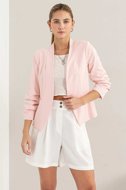 HYFVE Open Front Ruched Sleeve Blazer - Trendsi - Flyclothing LLC