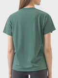 Slit Round Neck Short Sleeve Active T-Shirt - Trendsi - Flyclothing LLC