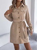 Button-Front Corduroy Shirt Dress - Trendsi - Flyclothing LLC