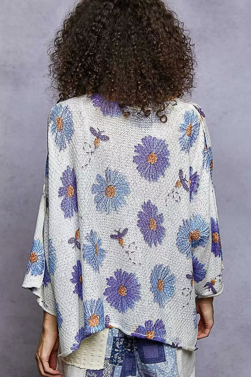 POL Floral Round Neck Rolling Edge Sweater - Trendsi - Flyclothing LLC