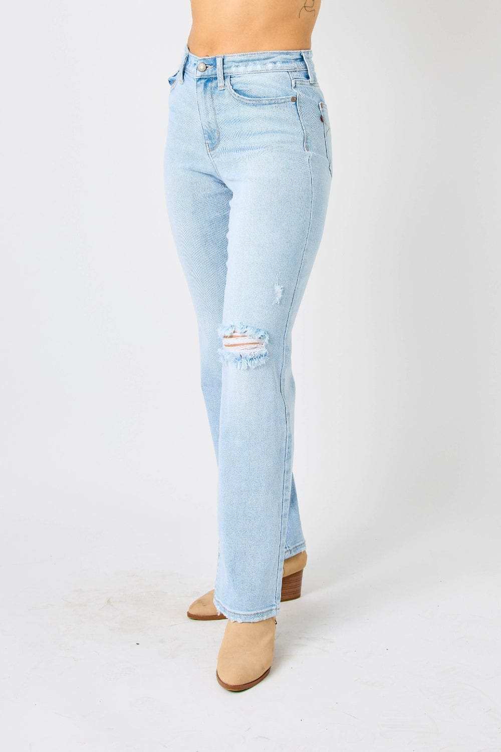 Judy Blue Full Size High Waist Distressed Straight Jeans - Trendsi - Flyclothing LLC