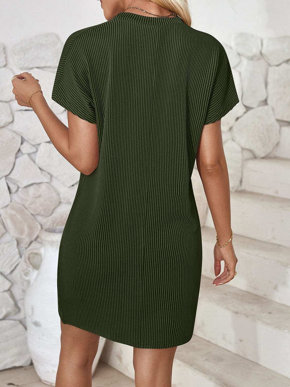 Round Neck Short Sleeve Mini Dress - Trendsi - Flyclothing LLC