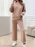 Round Neck Dropped Shoulder Top and Pants Sweater Set - Trendsi - Flyclothing LLC