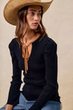 BiBi Ribbed Contrast Front Tied Top with Shrried - Trendsi - Flyclothing LLC