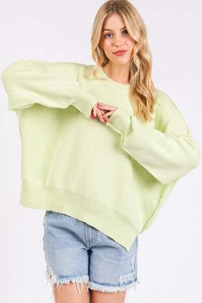 Mittoshop Side Slit Round Neck Drop Shoulder Sweater - Trendsi - Flyclothing LLC