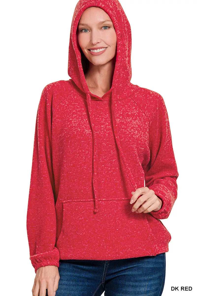 Zenana Brushed Hacci Melange Hooded Sweater - Trendsi - Flyclothing LLC