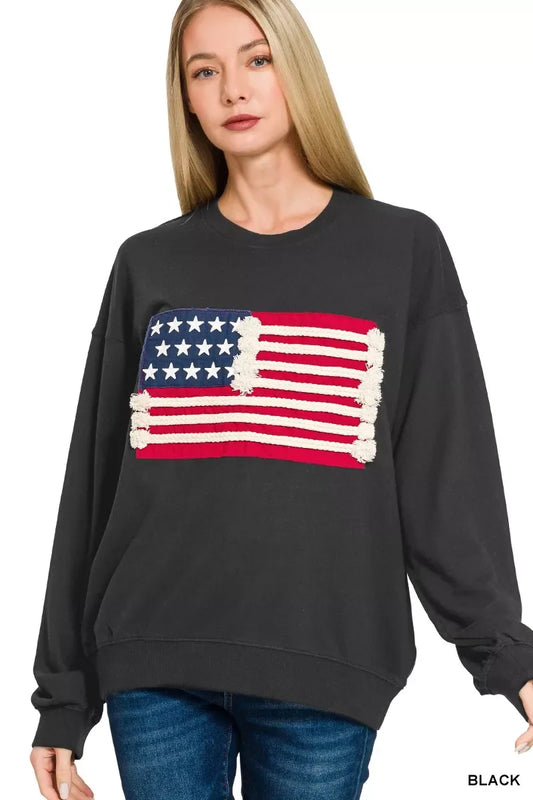 Zenana French Terry American Flag Pullover - Trendsi - Flyclothing LLC