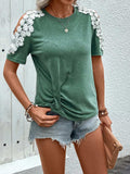 Lace Detail Round Neck Short Sleeve T-Shirt - Trendsi - Flyclothing LLC
