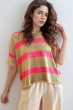 Contrast Striped Crew Neck Lightweight Knit Top - Trendsi - Flyclothing LLC