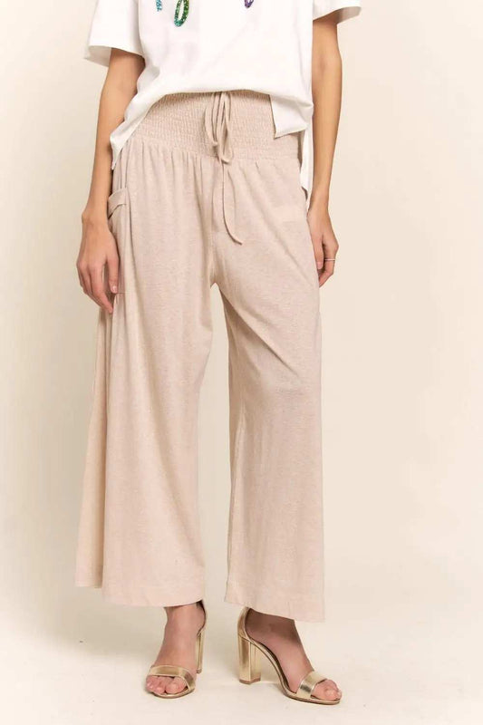 J.NNA Smocked Waist Boho Wide Leg Pants with Pockets - Trendsi - Flyclothing LLC