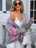 Flower Open Front Long Sleeve Cardigan - Trendsi - Flyclothing LLC
