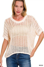 Zenana Fish Net Short Sleeve Crochet Knit Cover Up - Trendsi - Flyclothing LLC