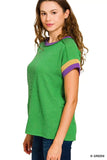 Zenana Mardi Gras Raised Rib Contrast Trim Top - Trendsi - Flyclothing LLC