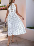 Perfee Bow Front Polka Dot Sleeveless Midi Dress - Trendsi - Flyclothing LLC