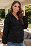 Zip Up Long Sleeve Fuzzy Hooded Outerwear - Trendsi - Flyclothing LLC