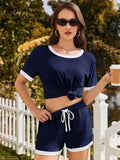 Ribbed Round Neck Top and Shorts Set - Trendsi - Flyclothing LLC