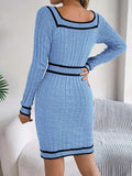 Contrast Trim Long Sleeve Sweater Dress - Trendsi - Flyclothing LLC