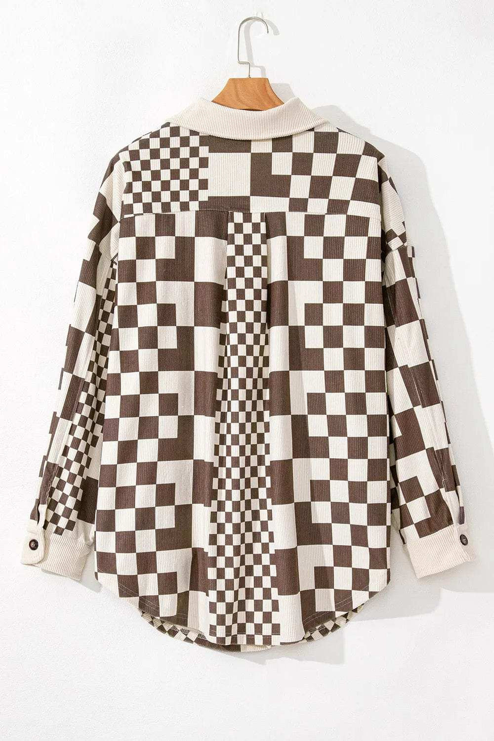 Plus Size Checkered Button Up Long Sleeve Jacket - Trendsi - Flyclothing LLC