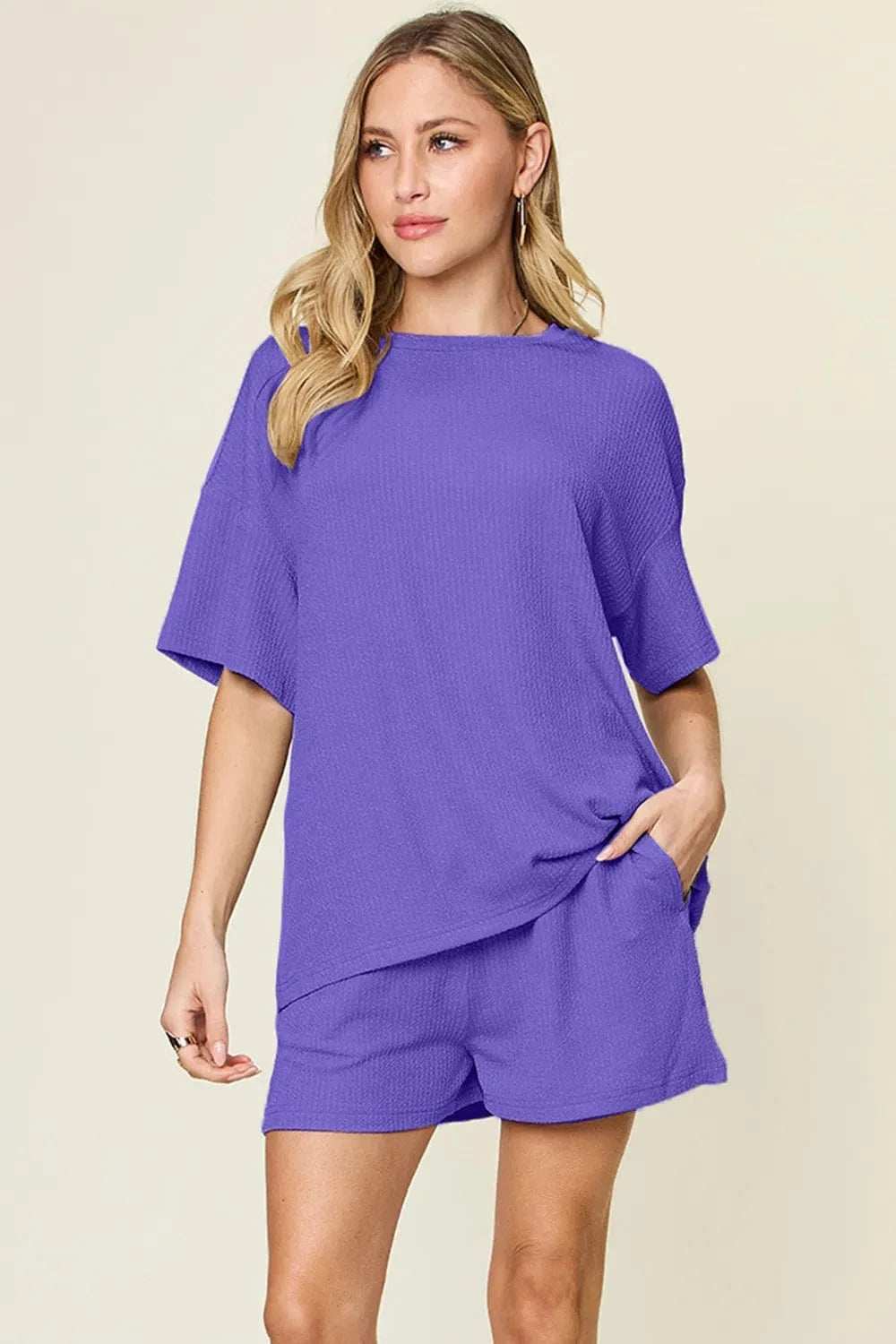 Double Take Basic style Round Neck Solid Set - Trendsi - Flyclothing LLC