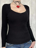Long Sleeve Ribbed Knit Top - Trendsi - Flyclothing LLC