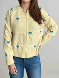 Heart Round Neck Zip Up Cardigan - Trendsi - Flyclothing LLC