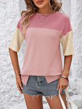 Color Block Round Neck Half Sleeve T-Shirt - Trendsi - Flyclothing LLC