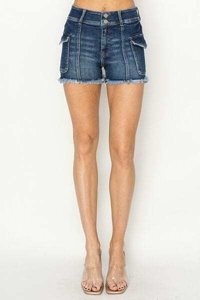 RISEN Raw Hem Denim Shorts with Pockets - Trendsi - Flyclothing LLC