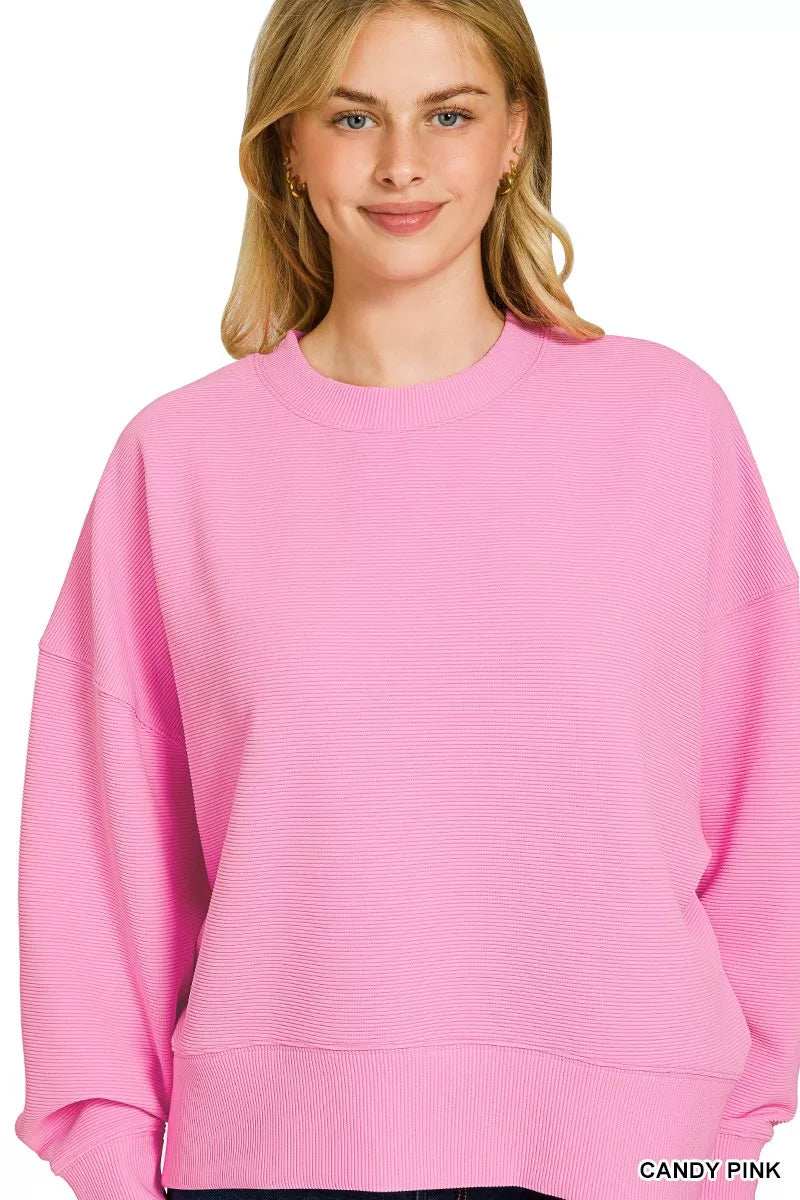 Zenana Ribbed Round Neck Pullover and Shorts Set - Trendsi - Flyclothing LLC