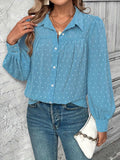 Full Size Swiss Dot Collared Neck Long Sleeve Shirt - Trendsi - Flyclothing LLC