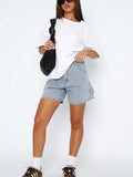 Washed High Rise Denim Shorts - Trendsi - Flyclothing LLC
